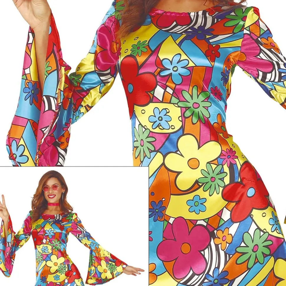 DÉGUISEMENT ROBE FLOWER POWER HIPPIE FEMME