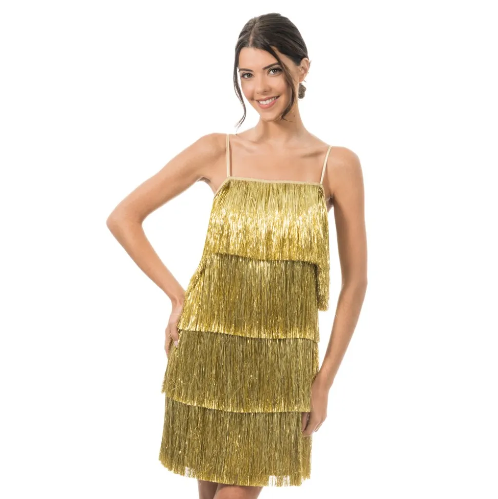 DÉGUISEMENT ROBE SCINTILLANTE FRANGES OR FEMME