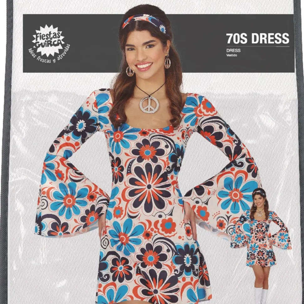 DÉGUISEMENT SEVENTIES FLORAL CRÈME BLEU FEMME