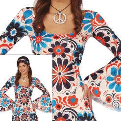DÉGUISEMENT SEVENTIES FLORAL CRÈME BLEU FEMME