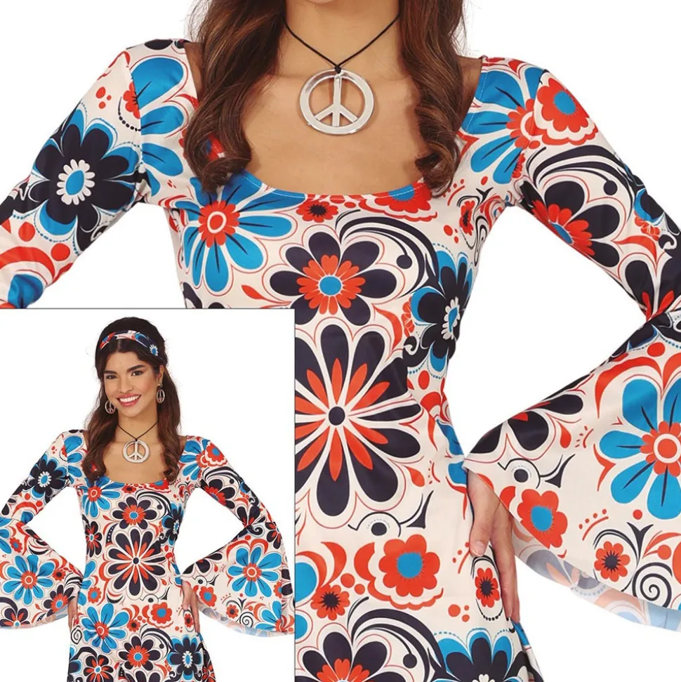 DÉGUISEMENT SEVENTIES FLORAL CRÈME BLEU FEMME