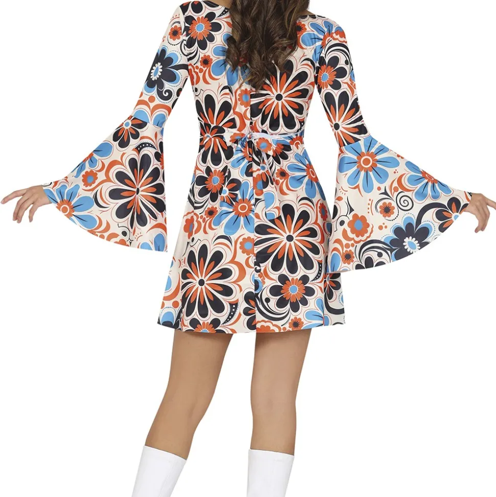 DÉGUISEMENT SEVENTIES FLORAL CRÈME BLEU FEMME