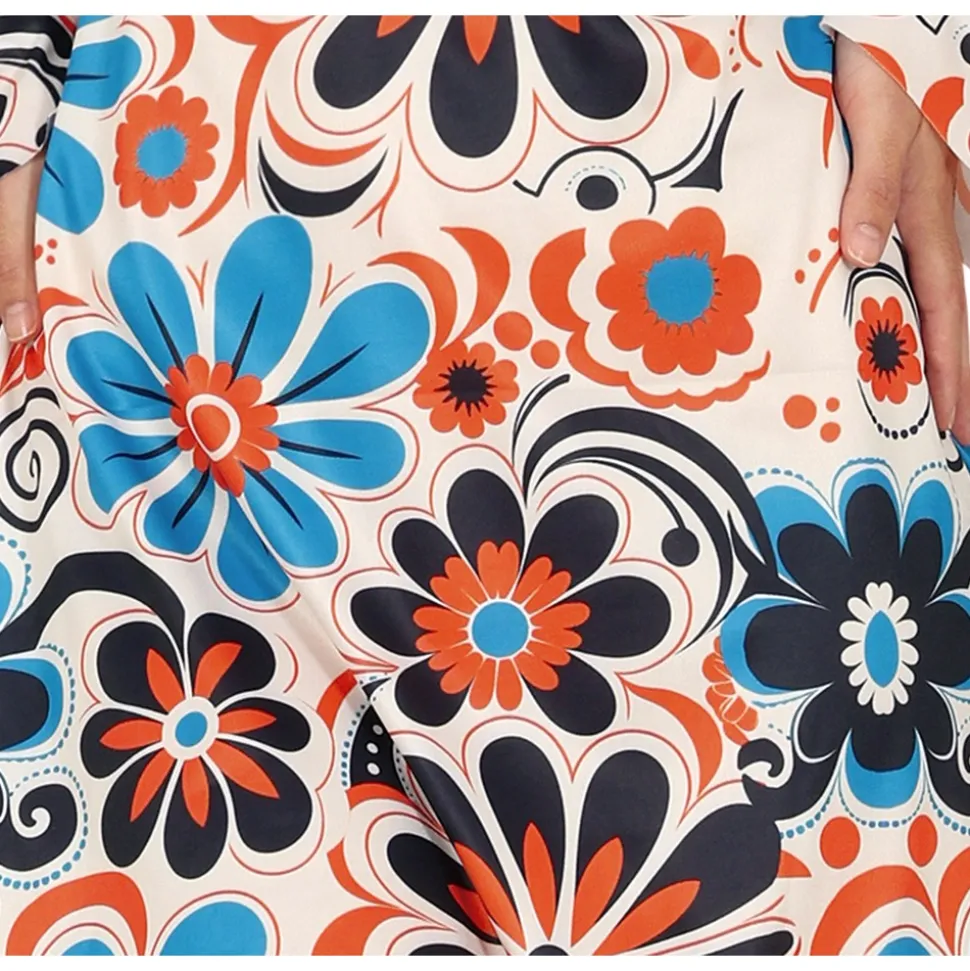 DÉGUISEMENT SEVENTIES FLORAL CRÈME BLEU FEMME