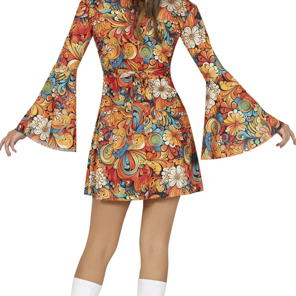 DÉGUISEMENT SEVENTIES FLORAL ORANGE HIPPIE FEMME