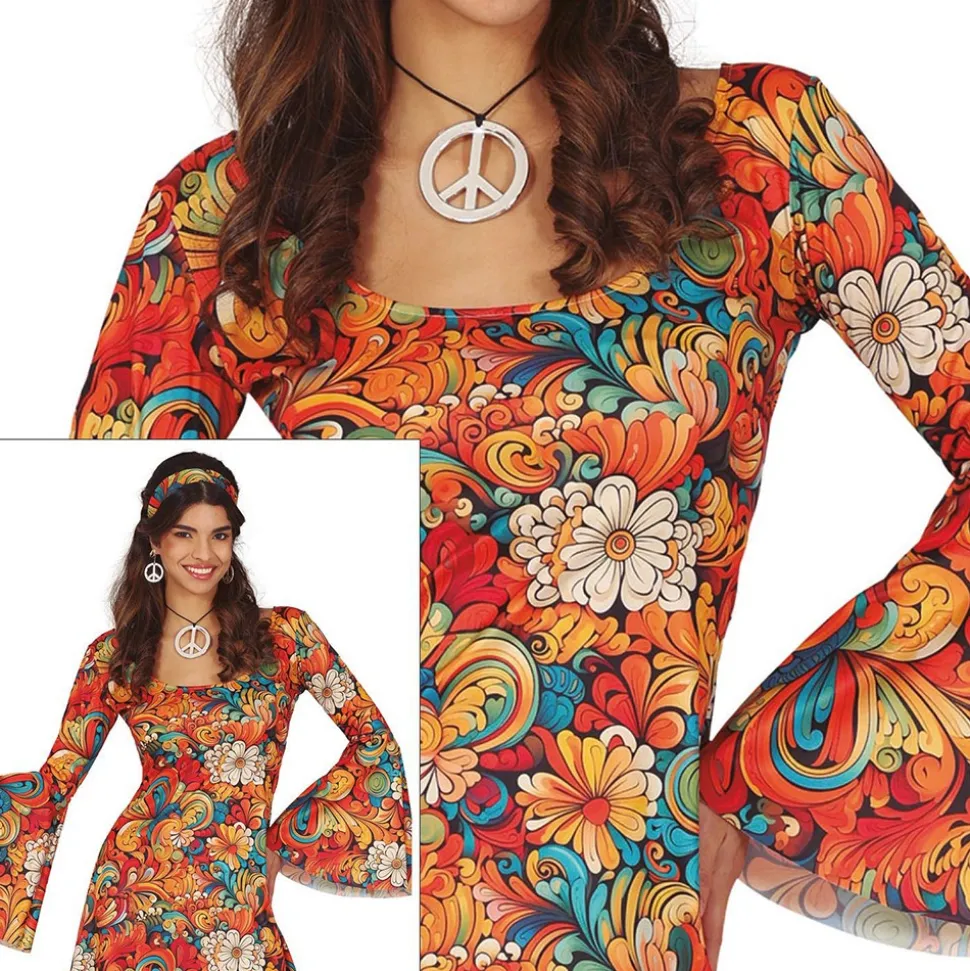 DÉGUISEMENT SEVENTIES FLORAL ORANGE HIPPIE FEMME