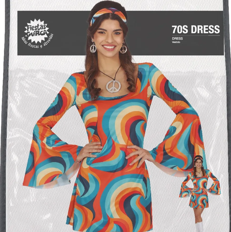 DÉGUISEMENT SEVENTIES VAGUE ORANGE BLEU FEMME