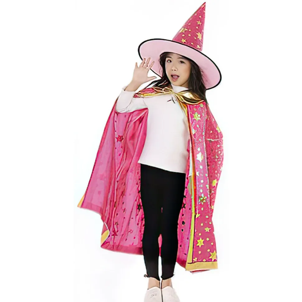 DÉGUISEMENT SORCIER CAPE CHAPEAU ROSE ENFANT
