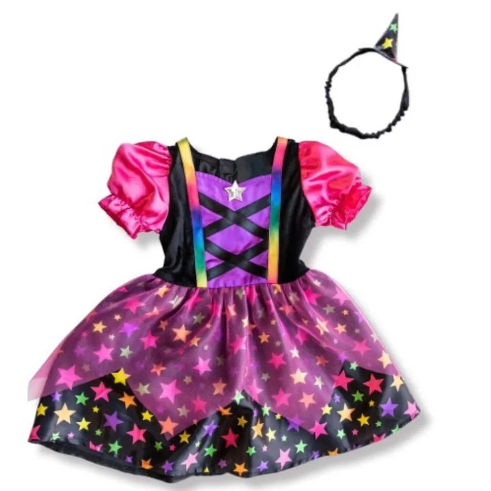 DÉGUISEMENT SORCIÈRE ARC-EN-CIEL ROBE ROSE BÉBÉ