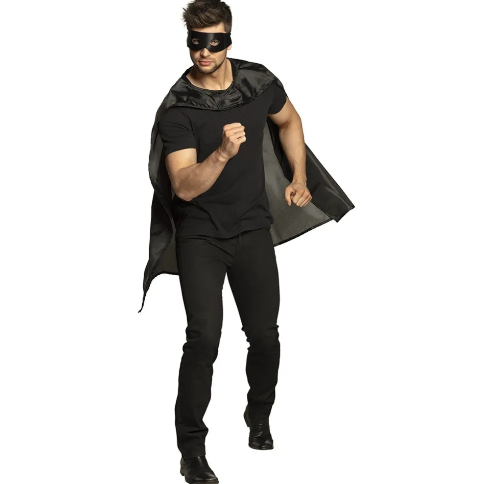 DÉGUISEMENT SUPER-HÉROS CAPE MASQUE NOIR ADULTE