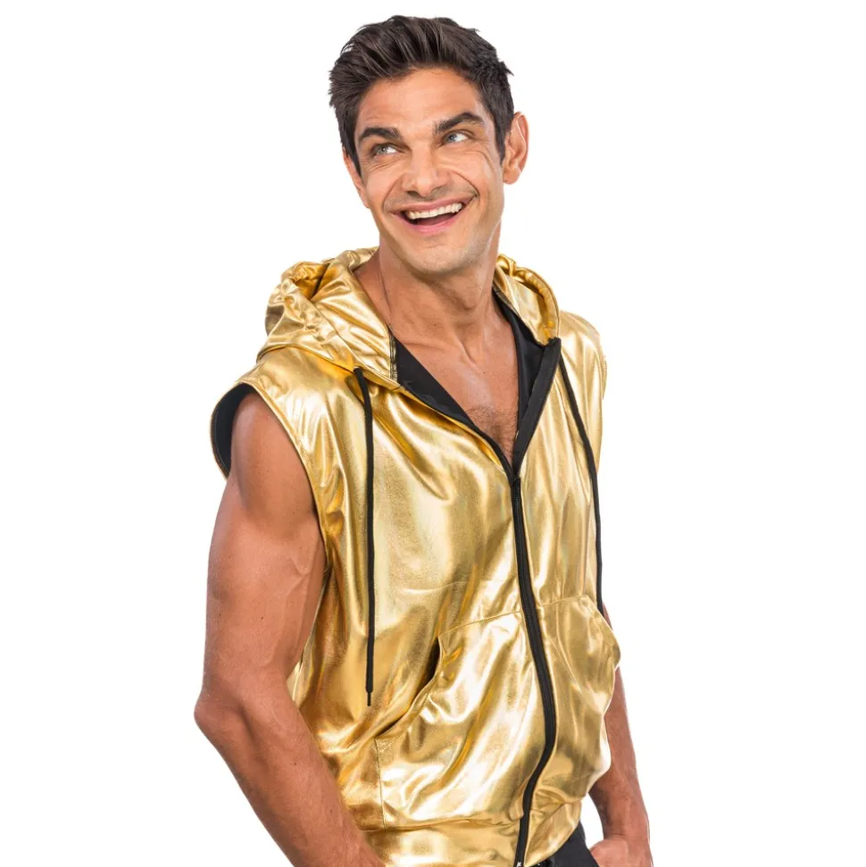 DÉGUISEMENT VESTE SANS MANCHE CAPUCHE OR HOMME