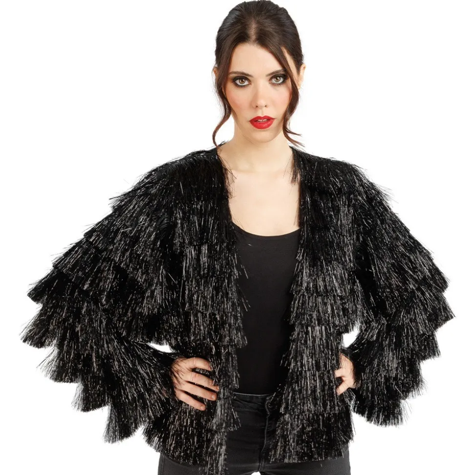 DÉGUISEMENT VESTE SCINTILLANTE FRANGES NOIR FEMME