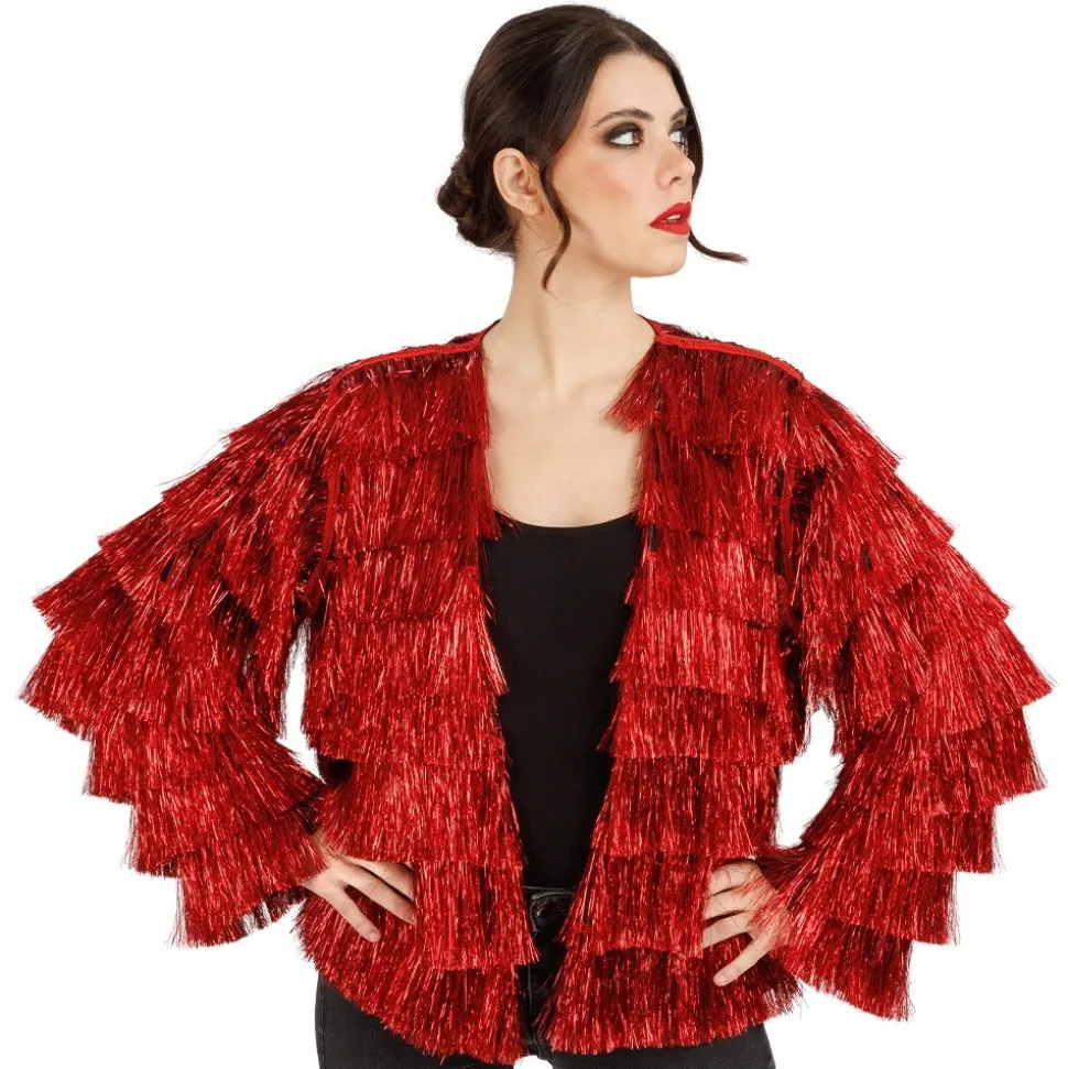 DÉGUISEMENT VESTE SCINTILLANTE FRANGES ROUGE FEMME
