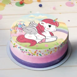 DISQUE AZYME LICORNE ARC-EN-CIEL DÉCO GÂTEAU 20CM