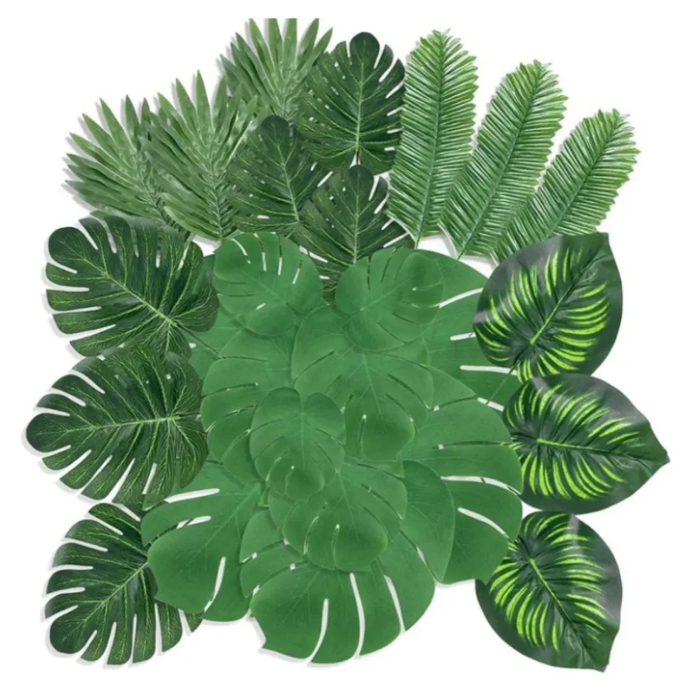 44 FEUILLES TROPICALES DÉCO PALMIER MONSTERA VERT