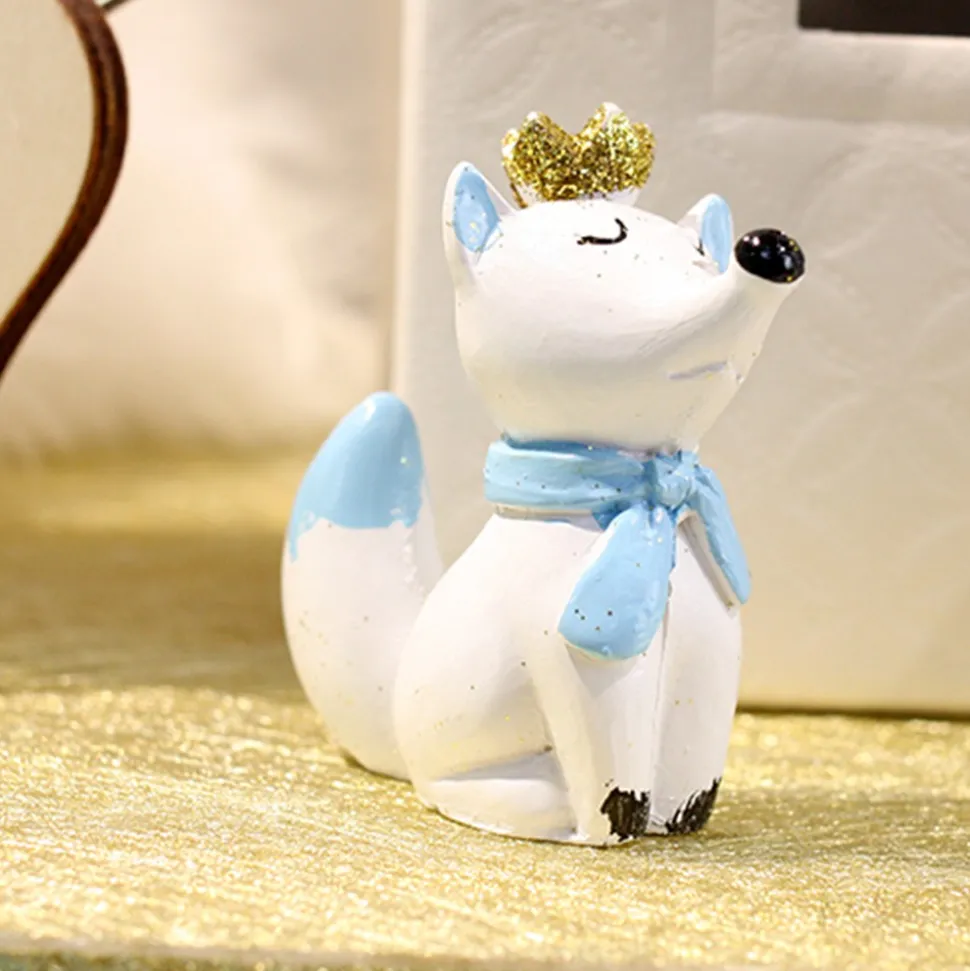 FIGURINE RENARD BLEU COURONNE OR 6CM
