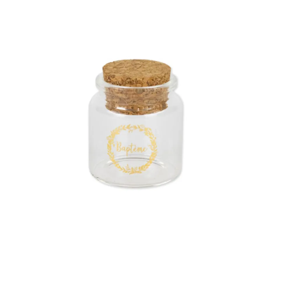 FIOLE BAPTÊME COURONNE BOUCHON LIÈGE 4.5X5.5CM OR