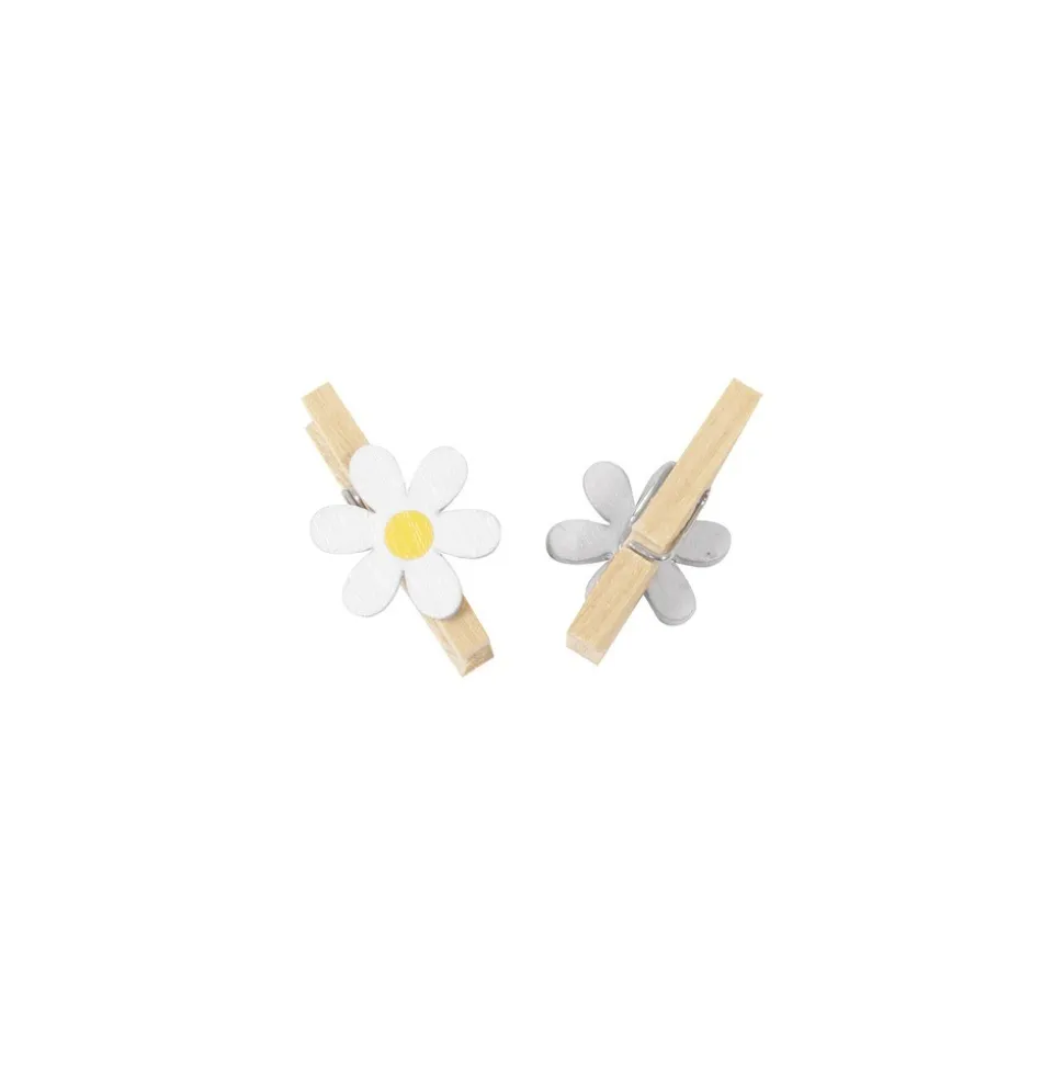 8 FLEURS PINCE BOIS MOTIF MARGUERITE 2.6X1.7X0.8CM