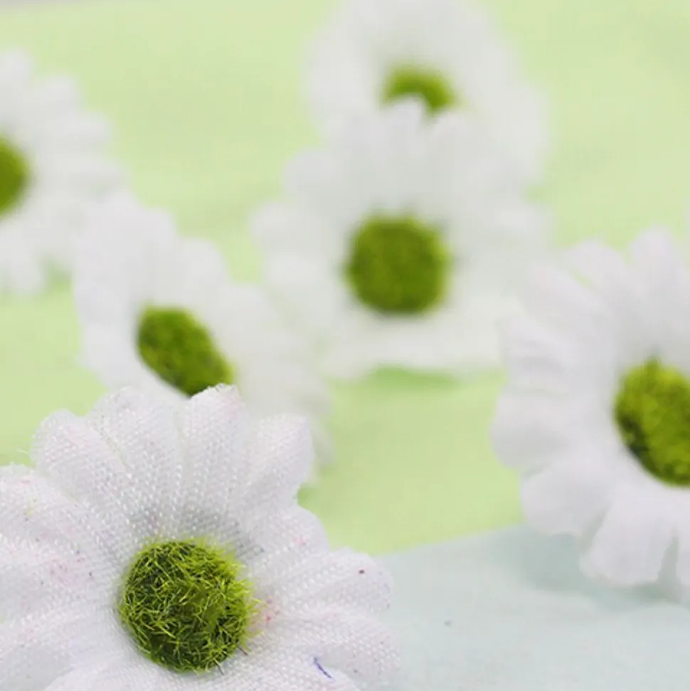 100 FLEURS PÂQUERETTES SANS TIGE TISSU 3CM BLANC