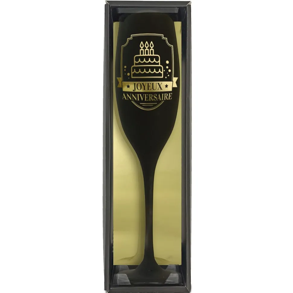 FLÛTE À CHAMPAGNE VERRE ANNIVERSAIRE 24CM NOIR OR