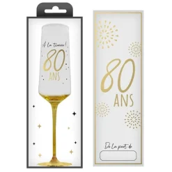 FLÛTE CHAMPAGNE VERRE 80 ANS 24CM BLANC OR