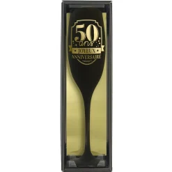 FLÛTE À CHAMPAGNE VERRE 50ANS 24CM NOIR OR