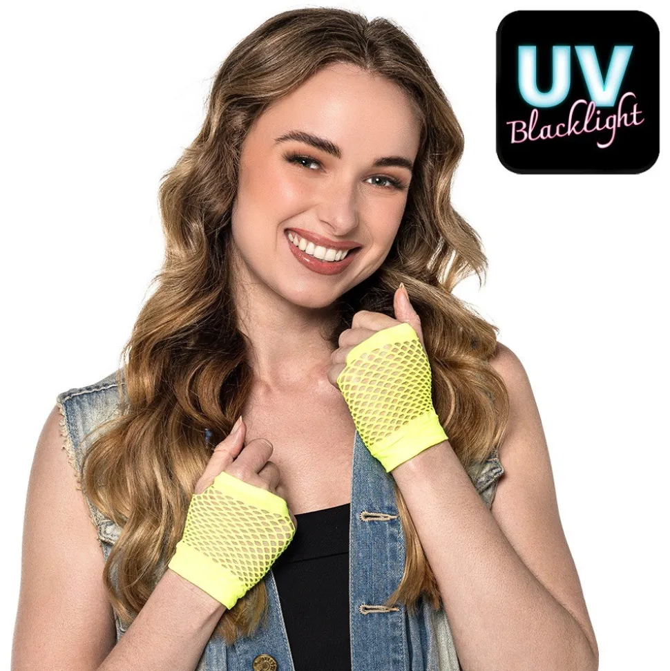 GANTS COURTS RÉSILLE JAUNE FLUO UV ADULTE