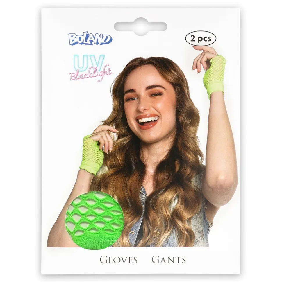 GANTS COURTS RÉSILLE MITAINES VERT FLUO UV ADULTE