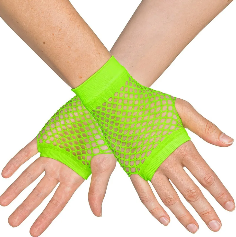 GANTS COURTS RÉSILLE MITAINES VERT FLUO UV ADULTE