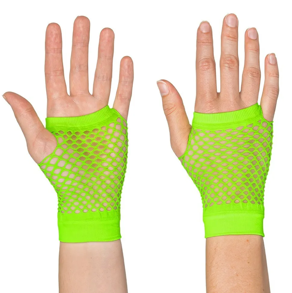 GANTS COURTS RÉSILLE MITAINES VERT FLUO UV ADULTE