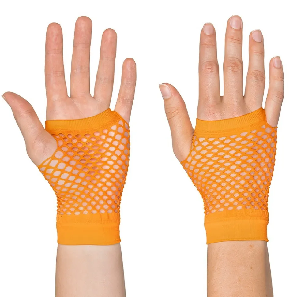 GANTS COURTS RÉSILLE ORANGE FLUO UV ADULTE