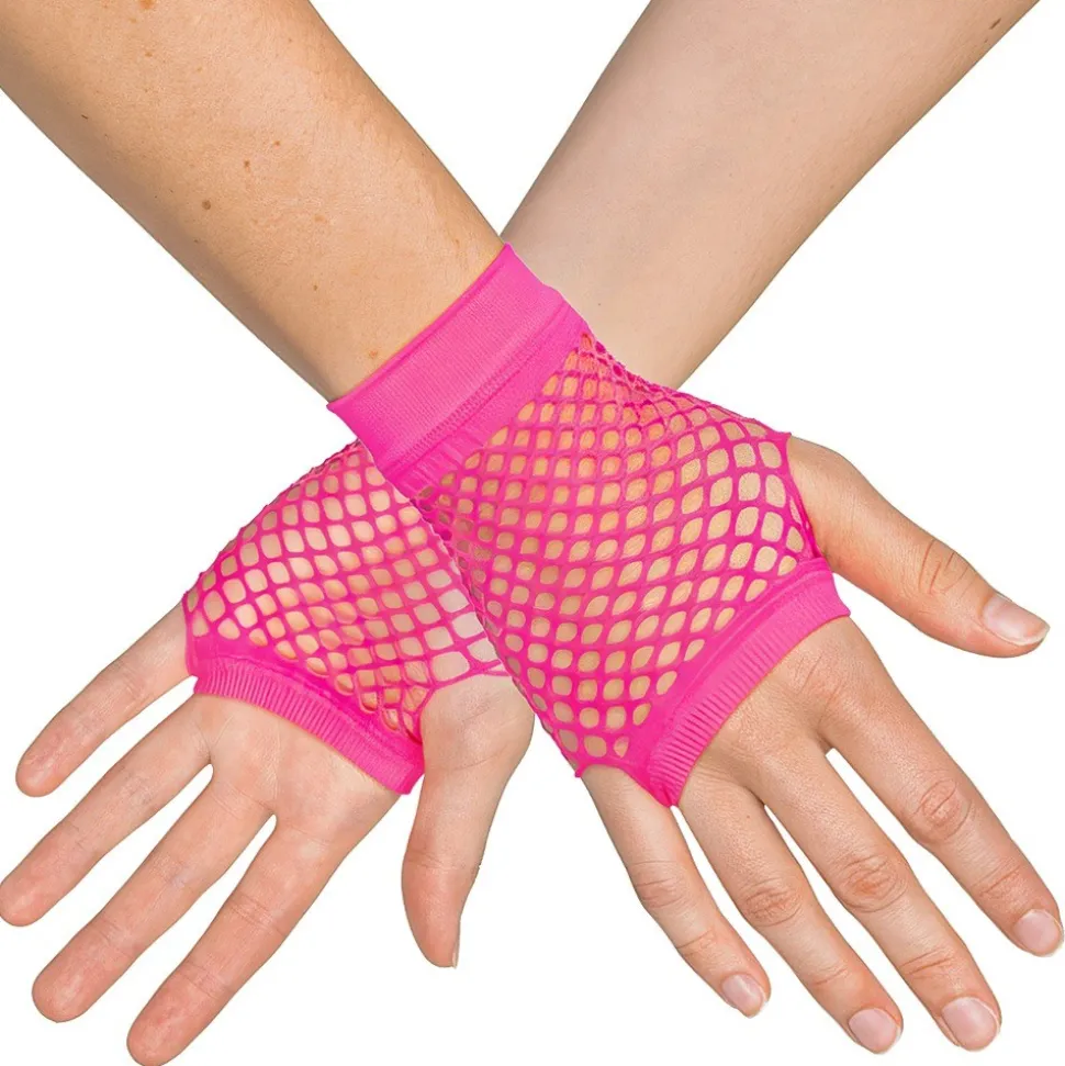 GANTS COURTS RÉSILLE ROSE FLUO UV ADULTE