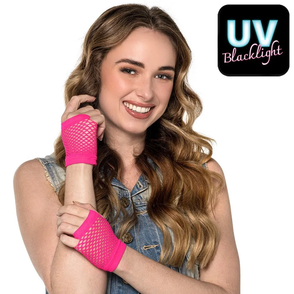 GANTS COURTS RÉSILLE ROSE FLUO UV ADULTE