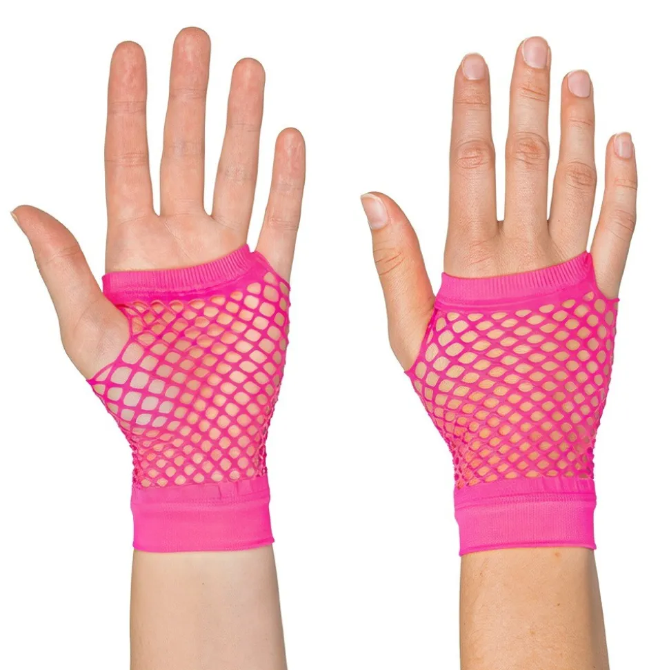 GANTS COURTS RÉSILLE ROSE FLUO UV ADULTE