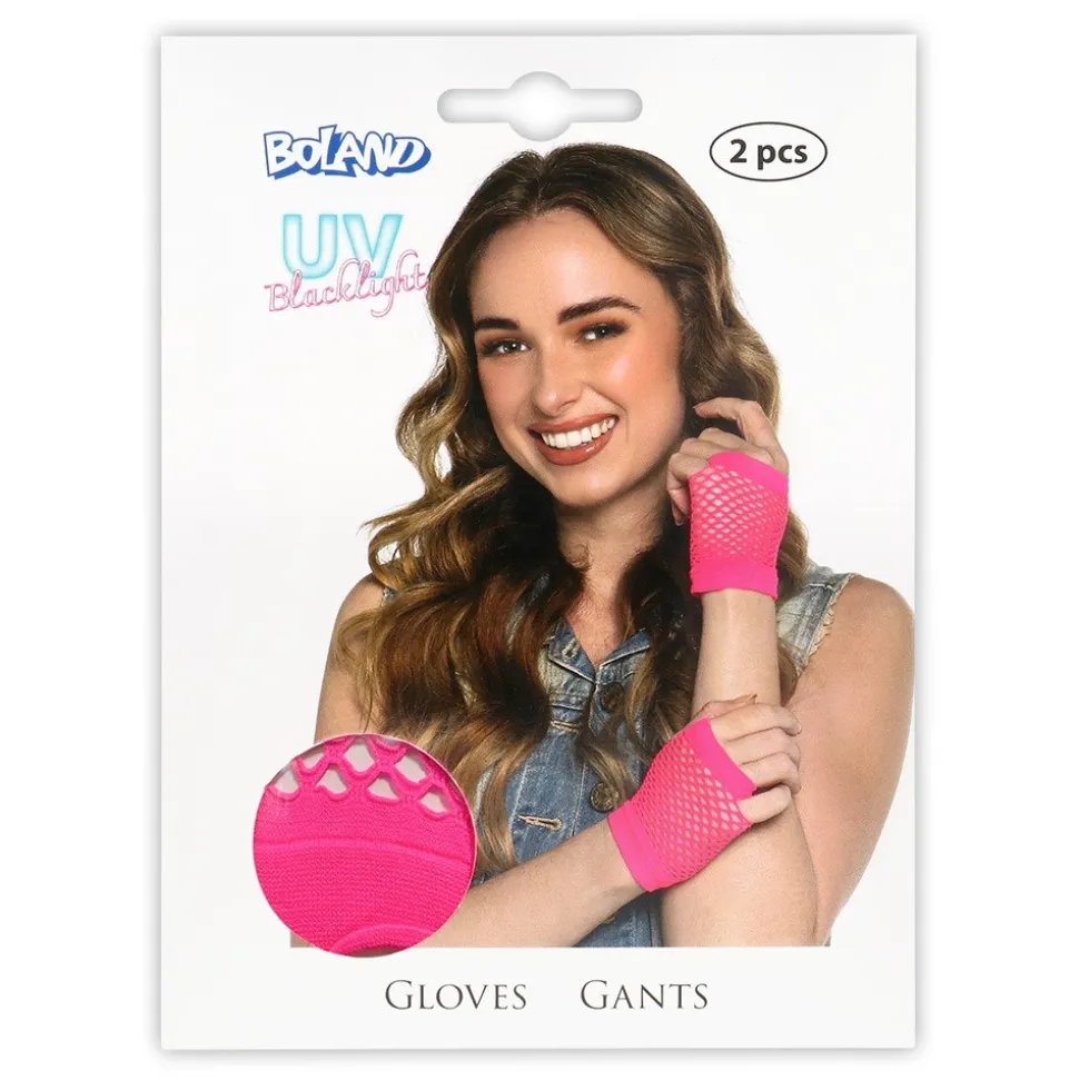 GANTS COURTS RÉSILLE ROSE FLUO UV ADULTE