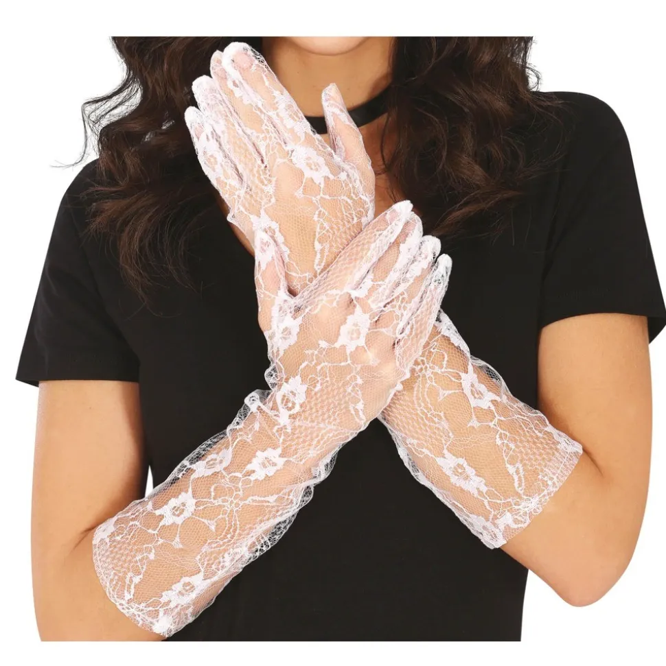 GANTS LONGS DENTELLE ADULTE 38CM BLANC
