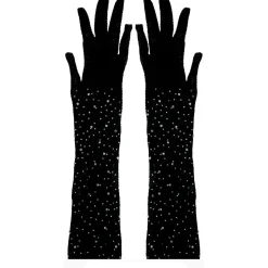 GANTS LONGS STRASS RÉSILLE 30CM NOIR ADULTE