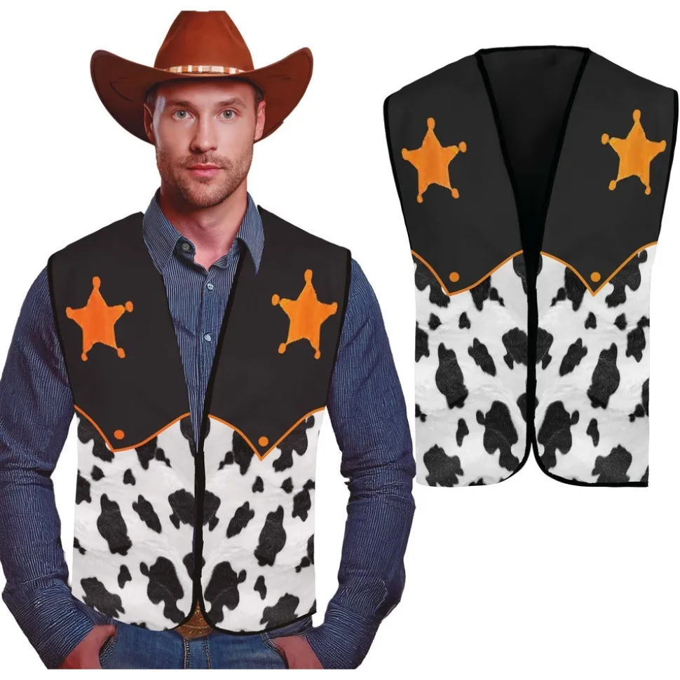 GILET WESTERN POLYESTER PEAU VACHE SHÉRIF ADULTE