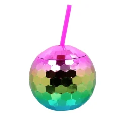 GOBELET BOULE DISCO AVEC PAILLE 650ML MULTICOLORE