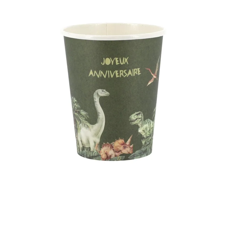 6 GOBELETS CARTON ANNIVERSAIRE DINOSAURE 255ML