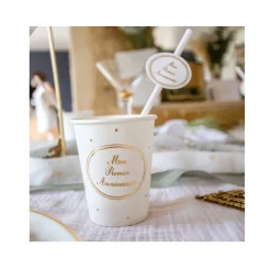 8 GOBELETS CARTON 1ER ANNIVERSAIRE 255ML BLANC