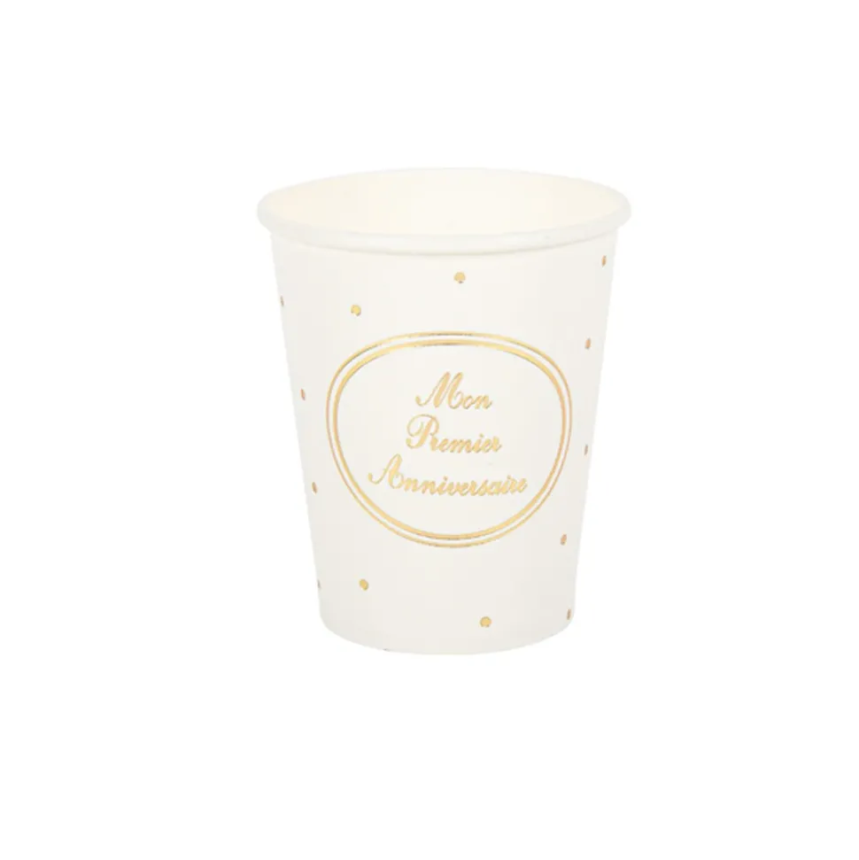 8 GOBELETS CARTON 1ER ANNIVERSAIRE 255ML BLANC