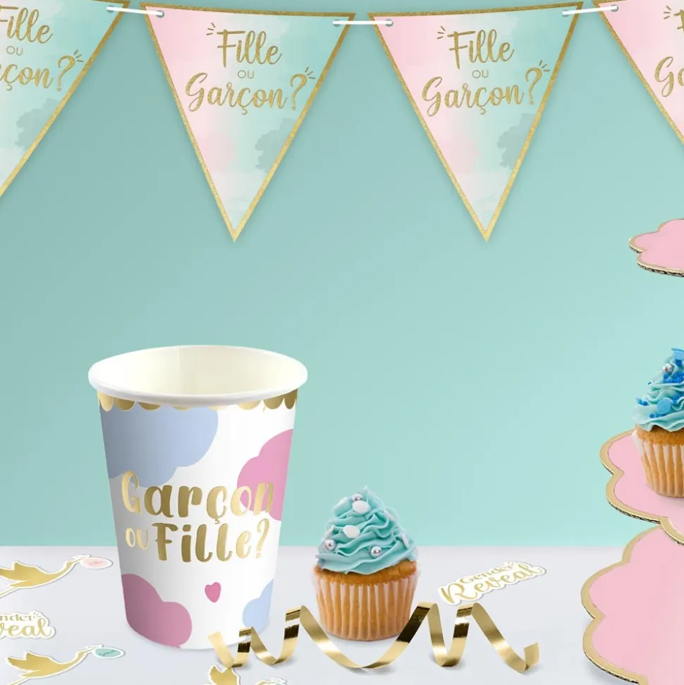 6 GOBELETS CARTON GENDER REVEAL 25CL BICOLORE