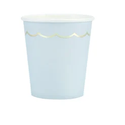 8 GOBELETS CARTON LISERÉ OR 20CL BLEU PASTEL