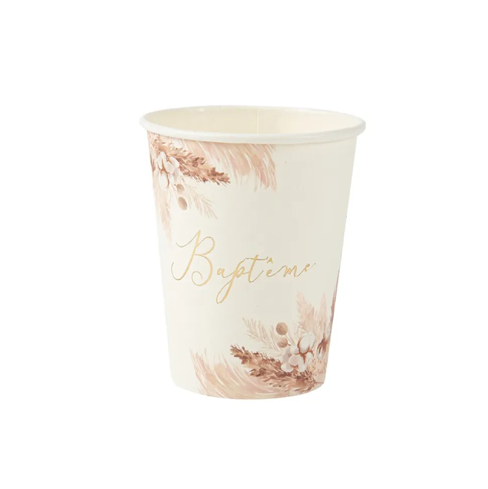 8 GOBELETS CARTON PAMPA FLEUR DE COTON 255ML BLANC