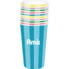 10 GOBELETS CARTON RAYÉS AMIS 47CL COLORÉ