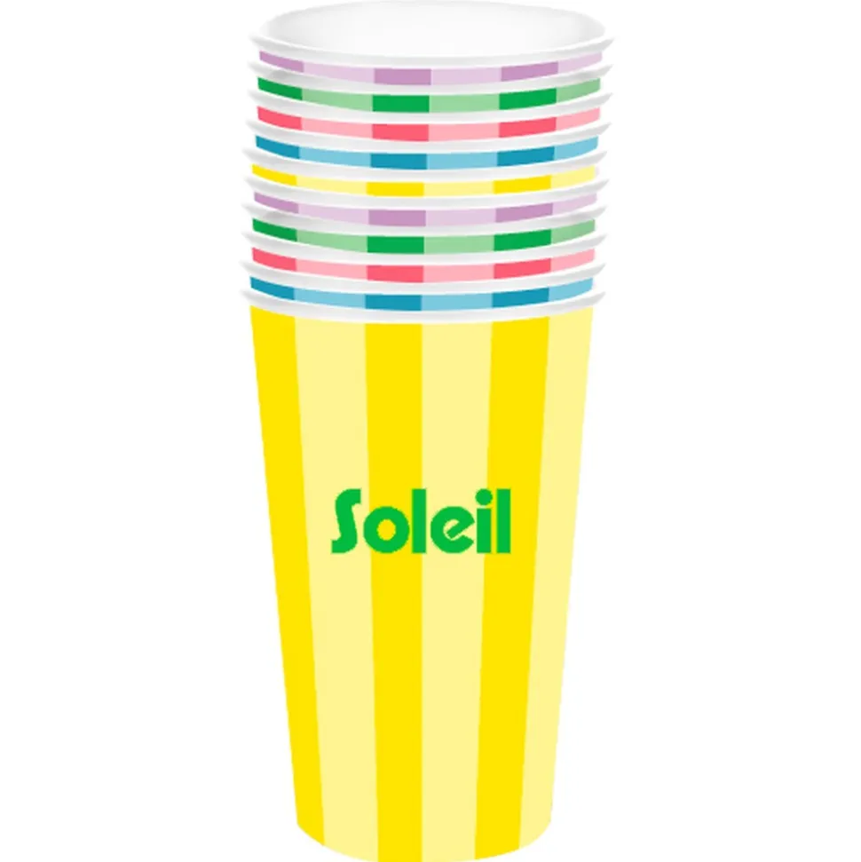 10 GOBELETS CARTON RAYÉS SOLEIL 47CL COLORÉ