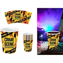 6 GOBELETS CARTON SCÈNE CRIME POLICE 24CL JAUNE