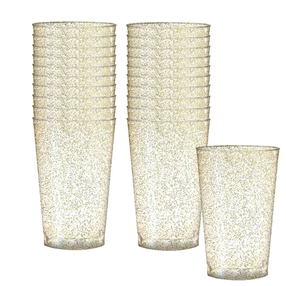 20 GOBELETS RÉUTILISABLE 28CL PAILLETÉ OR