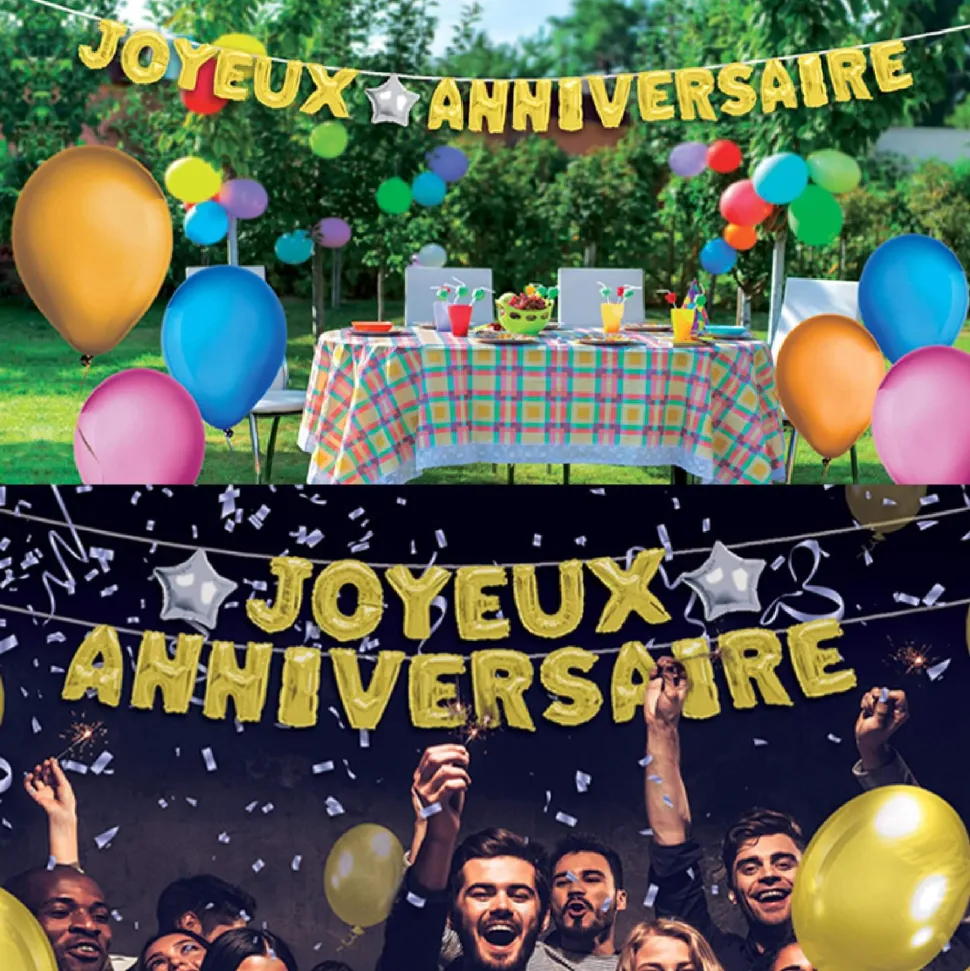 GUIRLANDE BALLONS LETTRES ANNIVERSAIRE 6M OR