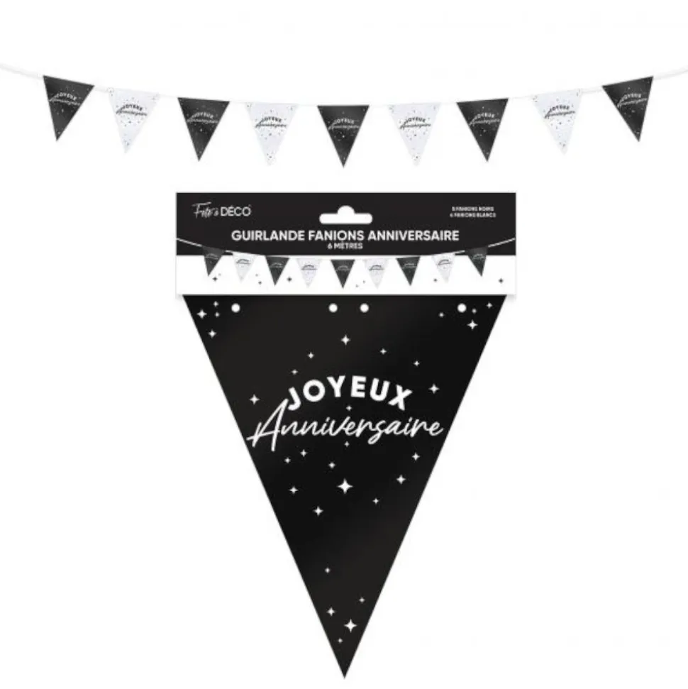 GUIRLANDE À FANIONS ANNIVERSAIRE 6M NOIR